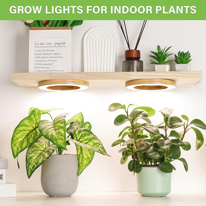 LORDEM 6.3" Bamboo Ceiling Grow Light for Indoor Plants, 144 LEDs Full Spectrum Grow Lamp, Under Cabinet Plant Light with 4/8/12H Auto Timer, 3 Switch Modes, 4 Dimmable Brightness Levels, Dual Head-BloomoryGarden