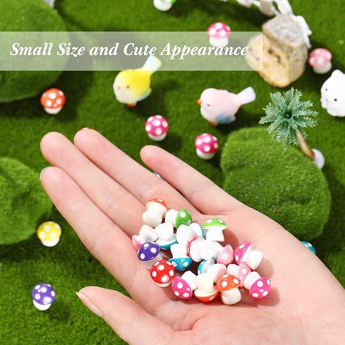 160 Pcs Tiny Mushrooms Mini Figurines Miniature Cute Colorful Mushroom Figurines Indoor Outdoor Mushroom Statue Decor Mushroom Decoration for Garden Landscape Bonsai Craft Ornament(Mixed Color,M)-BloomoryGarden
