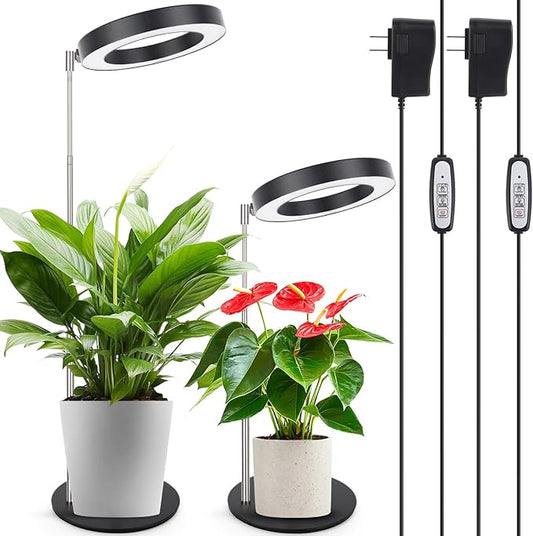 LORDEM Grow Light, LED Plant Light for Indoor Plants Growing, Full Spectrum Desk Growth Lamp with Automatic Timer for 4H/8H/12H, 4 Dimmable Levels, Height Adjustable 9.8"-30.6", 2 Packs of Black-BloomoryGarden