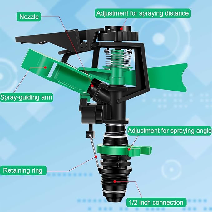 1/2 Inch Plastic Impact Sprinklers Heads Adjustable 0-360 Degree Pulsating Oscillating Watering Sprinkler Head for Garden Law Grass Yard Irrigation Supplies (4 Pieces)-BloomoryGarden