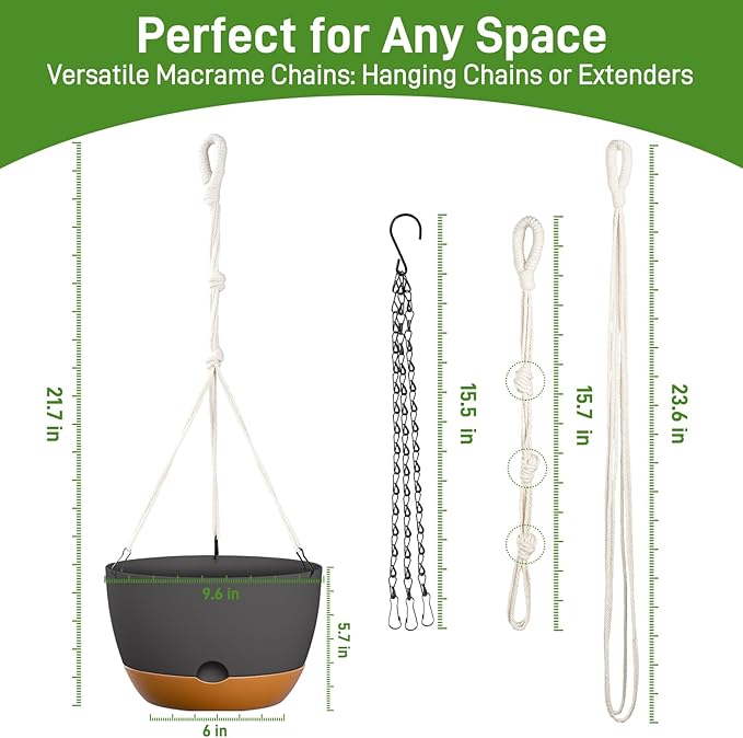 10 Inch Hanging Planters for Indoor & Outdoor Plants (2 Pack) - Self-Watering & Drainage Flower Pots with 2 Kinds of Plant Hangers for Home Decor & Garden (Deep Gray, 10 in)-BloomoryGarden