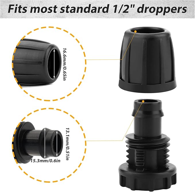 LUTER 12pcs 1/2 Inch Irrigation Fittings End Plugs, Drip Irrigation Fittings Tool Kit for (1/2" ID x0.6-0.63" OD) 16mm Drip Tubing Garden Irrigation System-BloomoryGarden