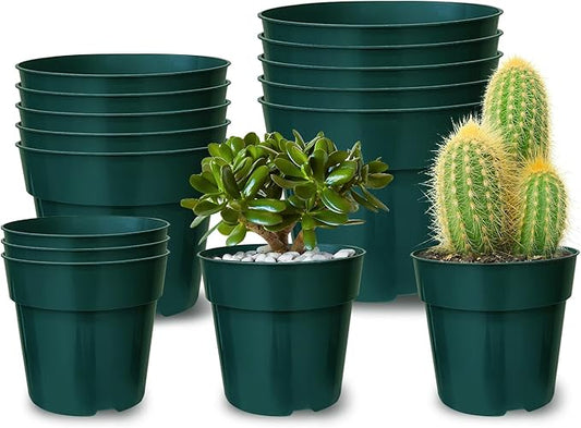 15 Pack 4/6/8 Inch Plant Nursery Pots, Thickened Plastic Pots for Plants with Drainage Holes, Sturdy Seedling Pots, Seed Starting Pots, Flower Pots for Indoor Outdoor Plants, Green-BloomoryGarden