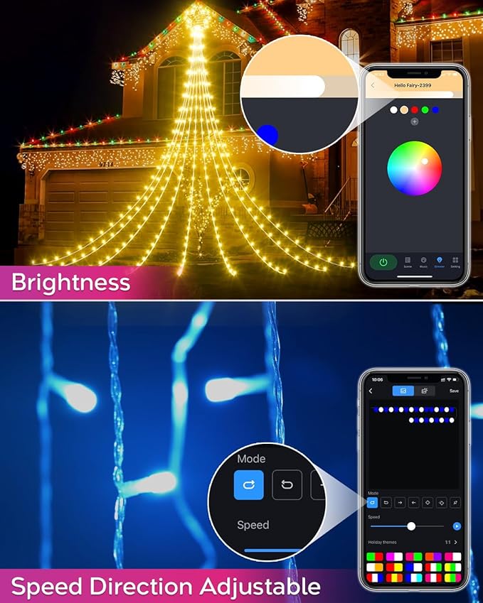 16.5FT Outdoor Christmas Decorations Tree Lights for Yard, Dynamic Star String Lights Waterfall App Control Color Changing Music Timer, Christams Lights Plug in 245 LEDs for Outside Xmas Home Decor-BloomoryGarden