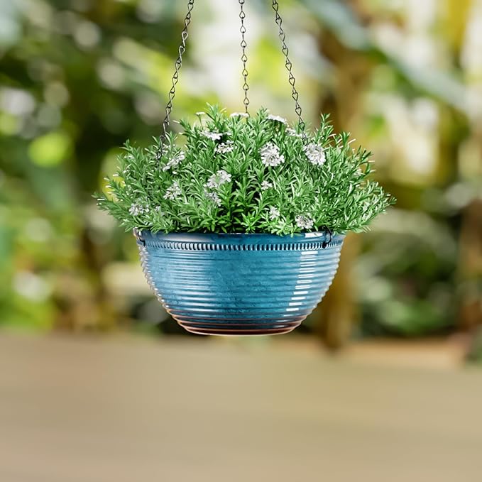 10in Hanging Planters for Indoor and Outdoor Plants, 2 Pack Hanging Planter with Drainage Hole, Round Hanging Flower Pots for Garden Home Decor (Blue)-BloomoryGarden