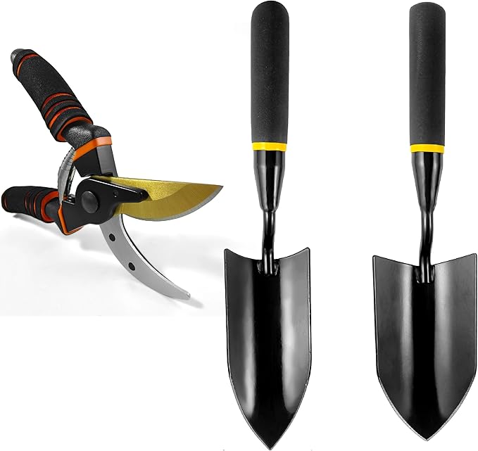 Gardening Tools – 3-in-1 Premium Garden Tool Set,Heavy Duty Pruning Shear, Trowel and Transplanter,Rust-Proof Hand Tool Set, Ideal Gardening Gifts for All (Black)-BloomoryGarden