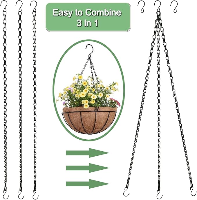 10 Pack 21 Inch Black Hanging Chains with hooks, Grow Lights Chain adjusable, Hanging chains for bird feeders, Plant hanger indoor, Hanging Planter, Christmas wreath, Pendant light, Wind Chime-BloomoryGarden