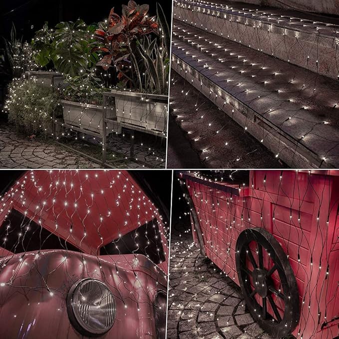Lomotech 12ft x 5ft 360 LED Christmas Net Lights, 8 Modes Waterproof With Timer Low Voltage Connectable Mesh Lights for Trees, Bushes, Shurb, Garden, Outdoor Decoration(Green Wire, White)-BloomoryGarden