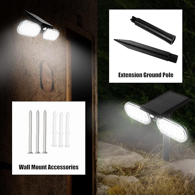 Luwint Solar Motion Lights Outdoor, Waterproof Solar Powered Flood & Security Lights for Outside, 2 Heads Swivel 360 Angle Solar Lights with Ground Stake-BloomoryGarden