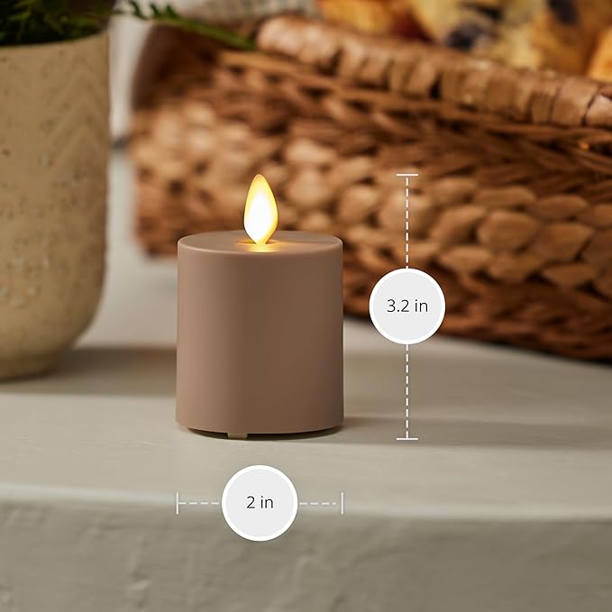 Luminara Outdoor Votive Flameless LED Candle, Timeless Taupe 2" x 3.2", Moving Flame Battery Operated Timer Remote Ready IPX4 Matte Plastic Finish-BloomoryGarden