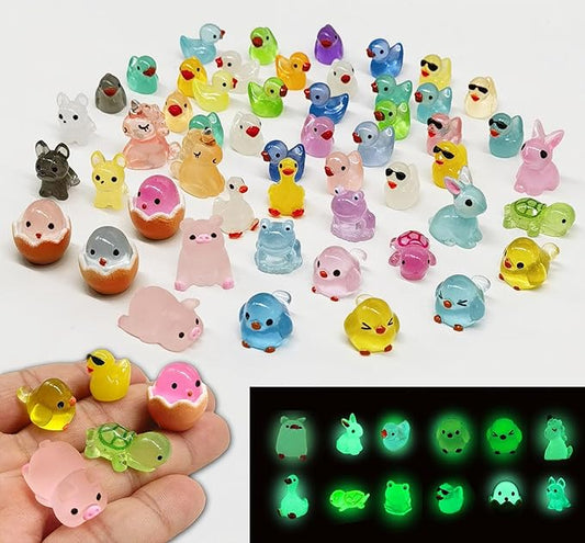 Luminous Mini Resin Animals 50 Pcs Tiny Animals to Hide Around The Office Home Mini Ducks Tiny Frogs Small Birds Glow in The Dark for Crafts Fairy Garden Accessories-BloomoryGarden