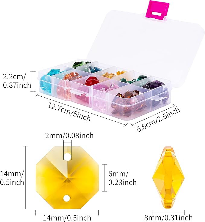 100 Pcs Glass Octagon Crystal Beads 14mm Colorful Crystal Chandelier Parts Replacement Beads DIY Lamp Hanging Pendant Suncatcher Beads-BloomoryGarden
