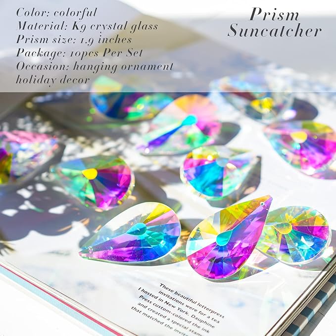 10 Pack Colorful Crystal Prisms Suncatcher,Sun Shine Catcher Rainbow Pendants,Crystals Prisms for Windows,Glass Hanging Decor for Home Garden Wedding DIY Ornament-BloomoryGarden