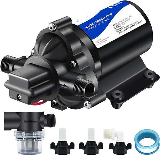 12 volt RV Water Pump Water Pressure Booster Pump for Garden Hose Self Priming Water Pump 50psi 4gpm On Demand Water Pump for Kitchen Bathroom, Garden, Marine, Boats and Irrgration-BloomoryGarden