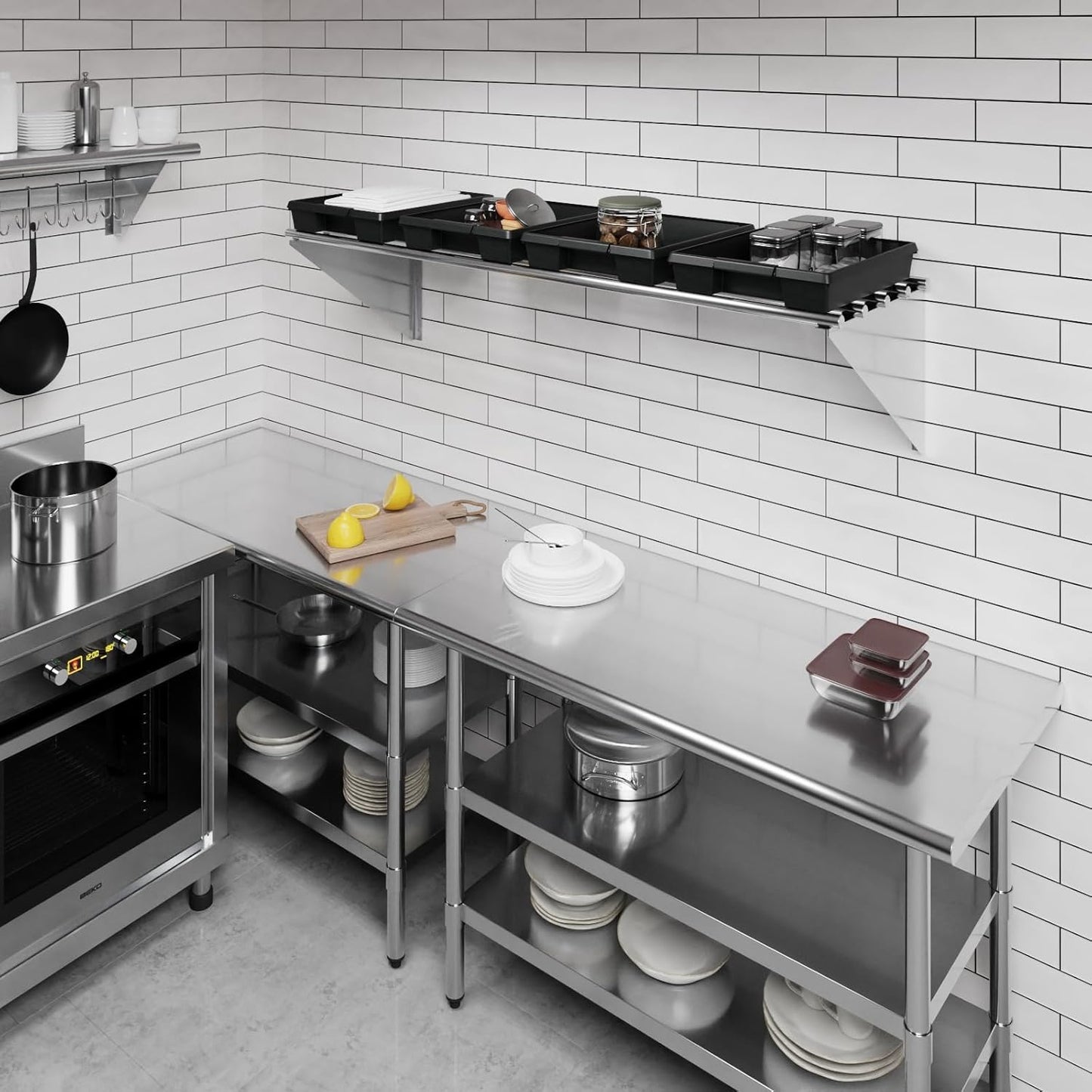 AmGood 18 in. x 60 in. NSF Stainless Steel Tubular Wall Shelf | Heavy-Duty Metal Shelving for Appliances & Equipment | Ideal for Kitchen, Restaurant, Garage, Laundry, Utility Room-BloomoryGarden