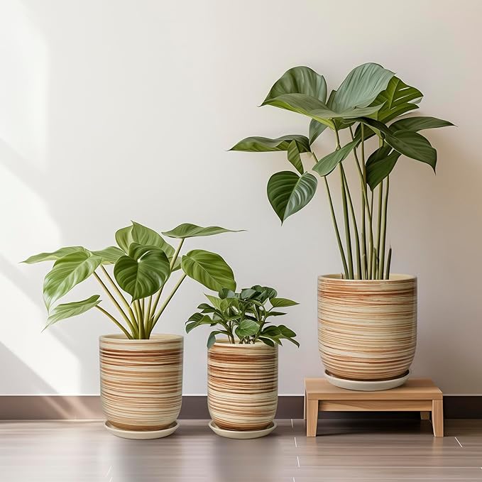 12 Inch Pots for Plants - Ceramic Planters for Indoor Plants, Large Planter Pot for Home Garden Patio Office with Drainage Hole Cylinder Flower Pot Yellow-BloomoryGarden