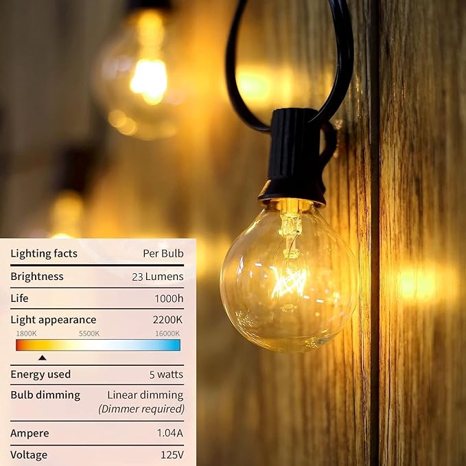 100Ft G40 Outdoor String Lights Patio Lights with 100 Edison Globe Bulbs, Connectable Outdoor String Lights Waterproof UL Listed for Indoor Porch Party Wedding Deck Balcony Wedding Party Decor- White-BloomoryGarden