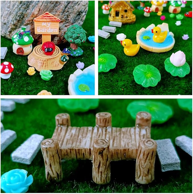 100 Pcs Miniature Fairy Garden Accessories Mini Landscape, Resin Micro Buildings Structures Tiny Animals Figurines-BloomoryGarden