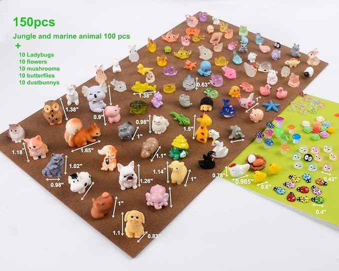 150 Pcs Mini Resin Animals Miniature Animal Figurines Tiny Resin Animals Mini Animals Small Animals Figures Bulk for Fairy Garden Décor Micro Landscape Ornaments Dollhouse Craft Accessories-BloomoryGarden