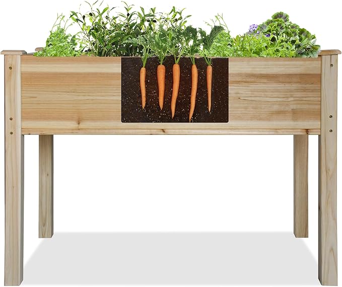 LZRS Raised Garden Bed Outdoor Planter Box with Legs for Herbs, Vegetables, Flowers, Great for Outdoor Patio, Yard and Deck, 220lb Capacity, Natural-BloomoryGarden