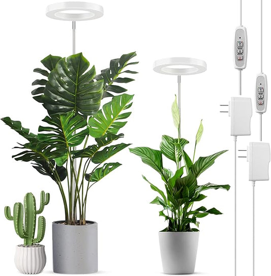 LORDEM Full Spectrum LED Grow Lights, Brightness Adjustable Plant Lamps with Auto On/Off Timer, Height Adjustable Growing Lights for Indoor Plants, Pack of 2-BloomoryGarden
