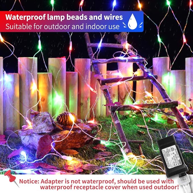 LYHOPE 12ft x 5ft 360 LED Christmas Net Lights, 8 Modes Low Voltage Mesh Christmas Decoration Lights for Xmas Trees, Bushes, Wall, Wedding, Garden, Outdoor, Indoor Decor (Multi-Color)-BloomoryGarden