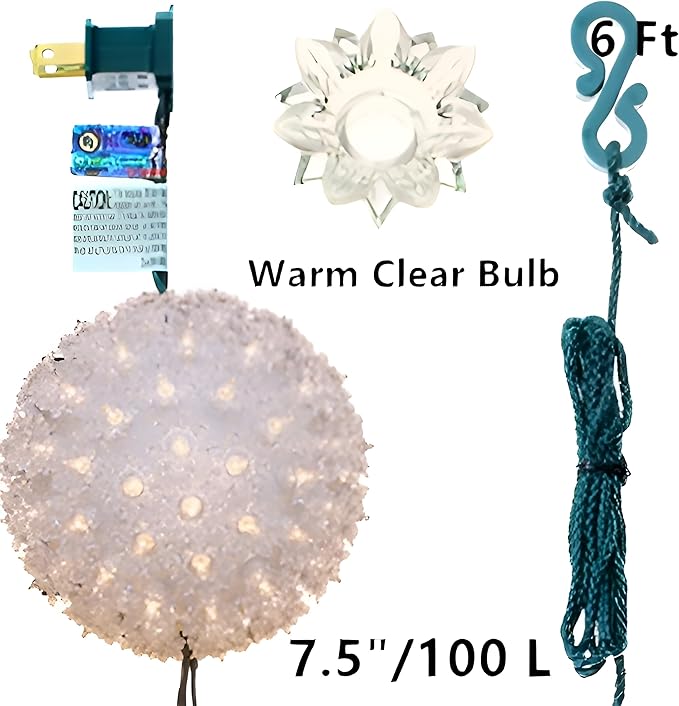 100 Clear Warm Christmas Sphere Light, UL Certified and Commercial Grade 7.5 Inches Hanging Sphere, for Indoor and Outdoor Party, Garden, Gate, Patio, Trees.-BloomoryGarden