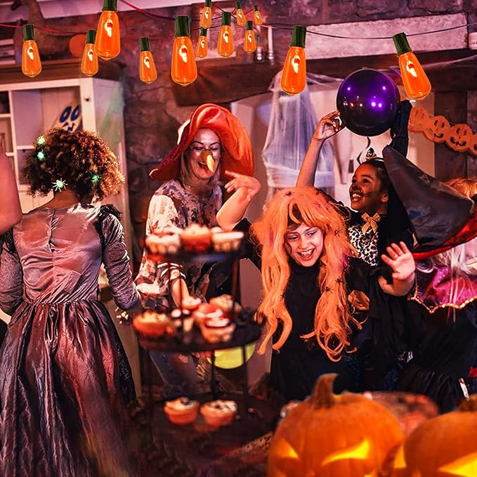 10Ft Halloween Orange Flicker Flame String Lights, ST40 Halloween Decorative String Lights Outdoor with Realistic Orange Red Flame, Hanging Halloween Orange Lights for Christmas Party Patio Decor-BloomoryGarden