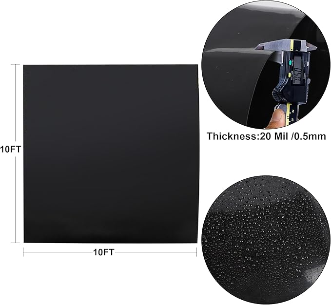 10 x 10 FT Pond Liner, 20 Mil Fish Pond HDPE Liner, Pond Liners for Outdoor Ponds, Koi Ponds, Garden Fountain, Waterfall-BloomoryGarden
