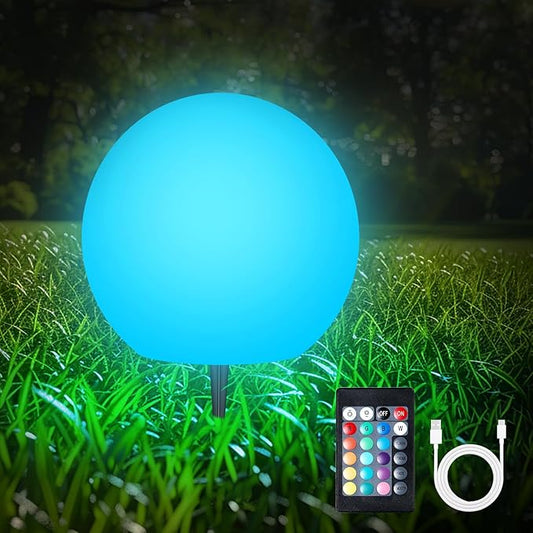 LOFTEK Solar Ball Lights with Ground Stake, RGBW Colors Changing Mood IP65 Waterproof Rechargeable Night Lights - Outdoor Solar Lights for Lawn Patio Yard Walkway, 8-inch-BloomoryGarden
