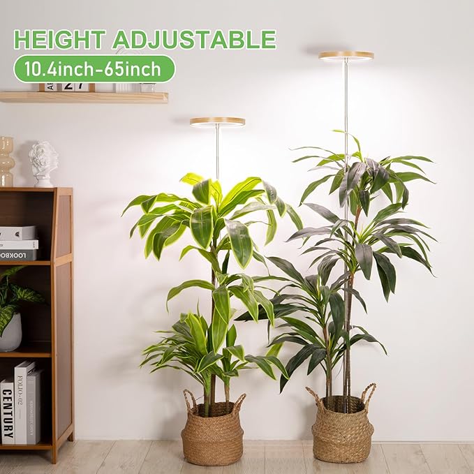 LORDEM Bamboo Grow Light for Indoor Plants, Full Spectrum LED Plant Grow Light, Height Adjustable Growing Lamp with Auto Timer 4H/8H/12H, 4 Dimmable Levels, Ideal for Large Tall Plants, 2 Pack-BloomoryGarden