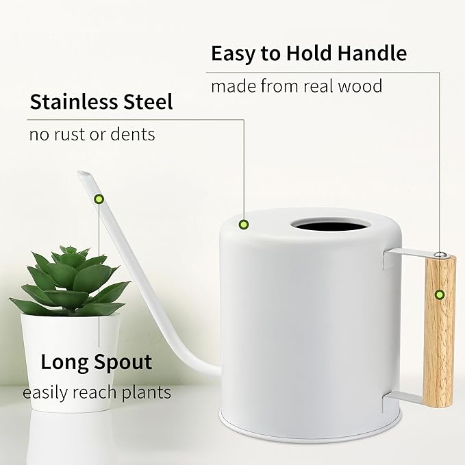 1.5 Liter Watering Can for Indoor Plants, House Plants, Flower Watering, Outdoor Plants - Small Metal Watering Can with Long Spout (White)-BloomoryGarden