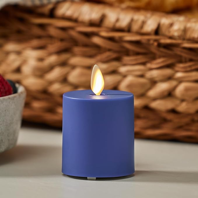 Luminara Outdoor Votive Flameless LED Candle, Vivid Ultramarine 2" x 3.2", Moving Flame Battery Operated Timer Remote Ready IPX4 Matte Plastic Finish-BloomoryGarden