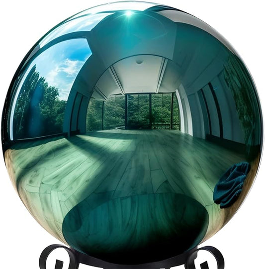 10 Inch Stainless Steel Gazing Globe,v2croft Hollow Ball Mirrored Surface Polished Shiny Sphere,Garden Stainless Steel Gazing Ball for Outdoor Lawn Pond Yard Ornament(Light Blue)-BloomoryGarden