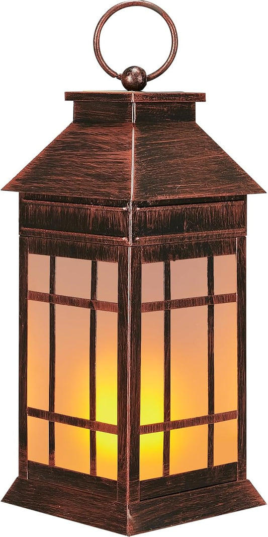 18" Glass Solar Lanterns Outdoor Waterproof, Large Solar Flickering Flame Lantern, Outdoor Lantern Decorative Metal Solar Garden Light for Patio Garden Backyard Outside Tabletop Decor(Vintage Copper)-BloomoryGarden