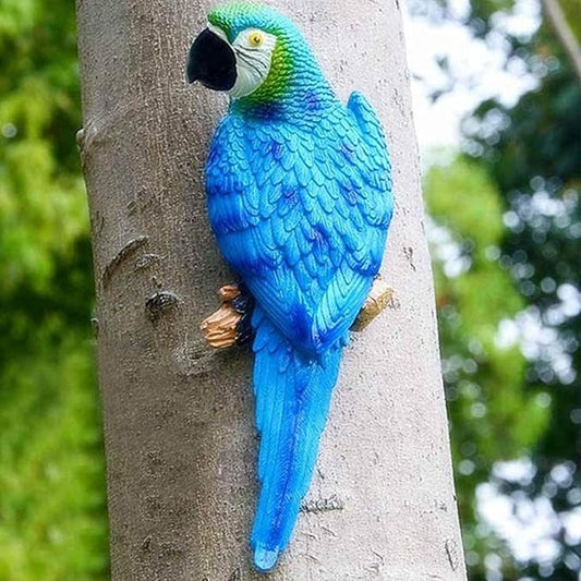 12inch Blue Parrot Tiki Bar Statue for Pool Decorations, Outdoor Parrot Deck Decor, Resin Plastic Parrot Sculpture for Porch, Life Size Tropical Birds for Yard, Tree Faces Animals(Blue)-BloomoryGarden