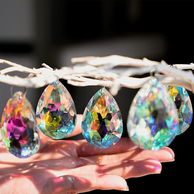 10pcs 50mm Chandelier Crystal Prisms Pendants,Colorful Bauhinia Ornament Chandelier Parts,Suncatcher Hanging Crystals for Lamp Window Christmas Tree Decoration-BloomoryGarden