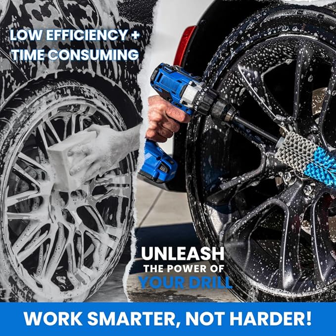 Long Reach Drill Brush Attachment, All Purpose for Car Tires, Wheels, Wheel Wells, Engine Bays, Exhaust Pipes, Running Boards, Hard to Reach Areas, with Heavy Duty Non-Scratch Nylon Bristles-BloomoryGarden
