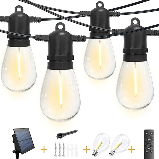 102(96+6) ft Solar String Lights Outdoor, Waterproof with USB Port Remote Control Solar Patio Lights,32 Shatterproof S14 Bulbs,1W Soft White-BloomoryGarden