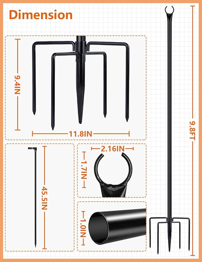 LOPANNY String Light Poles - 2 Pack 9.8FT Ft Light Poles for Outside String Lights,Outdoor Light Poles with Fork,Metal Poles Stand for Patio Deck Backyard-BloomoryGarden