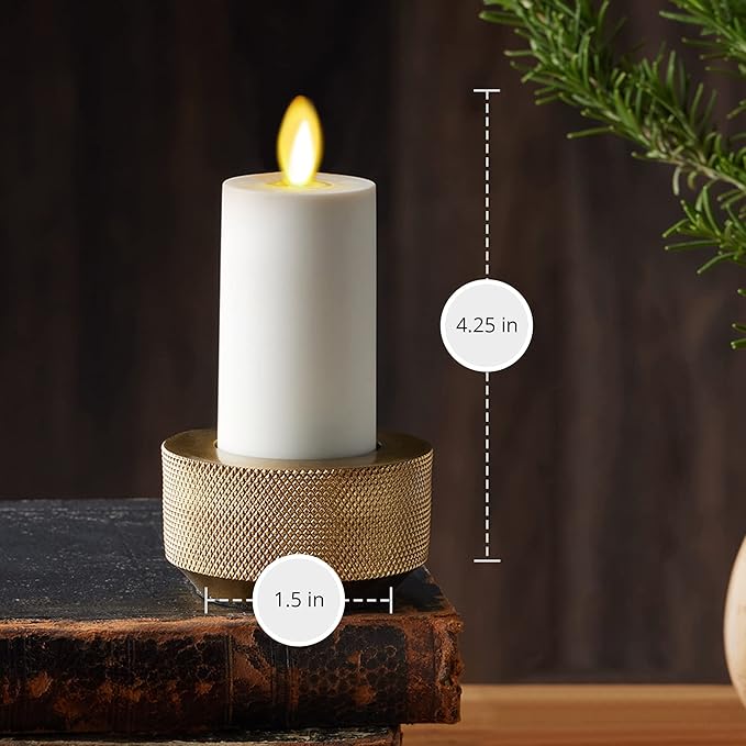 Luminara Outdoor Votive Flameless LED Candle, Set of 2 Ivory 1.5" x 4", Moving Flame Battery Operated Timer Remote Ready IPX4 Matte Plastic Finish-BloomoryGarden