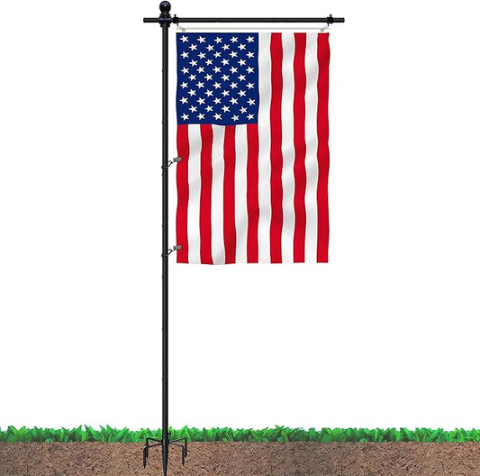10FT Flag Pole Stand for Garden – Adjustable Outdoor Flagpole with 5-Prong Base, Freestanding Aluminum Banner Holder for 3x5ft & 28"x40" Flags – Wind-Resistant & Lightweight – Black-BloomoryGarden