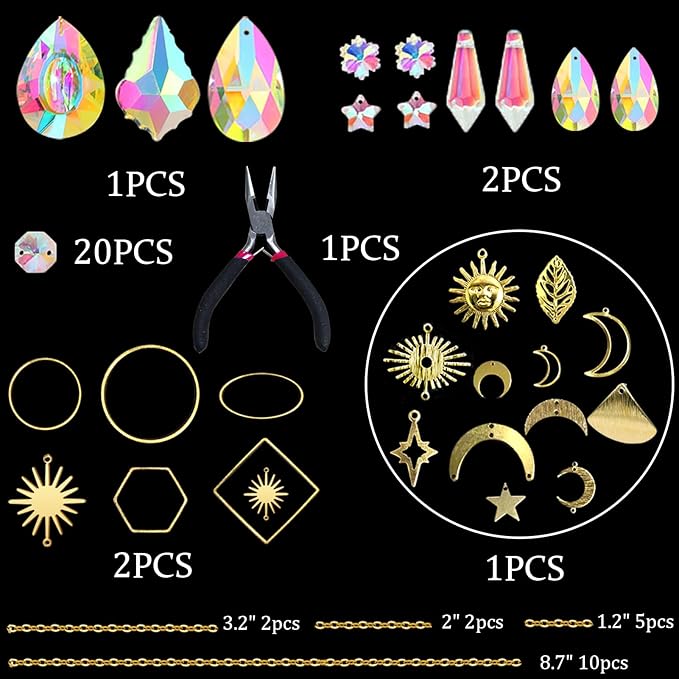 ilclviz DIY Suncatcher Making Kits for Adults 200PCS DIY Crystal Suncatcher Kit Sun Catchers Prism Supplies, DIY Gifts for Mom(Gold)-BloomoryGarden