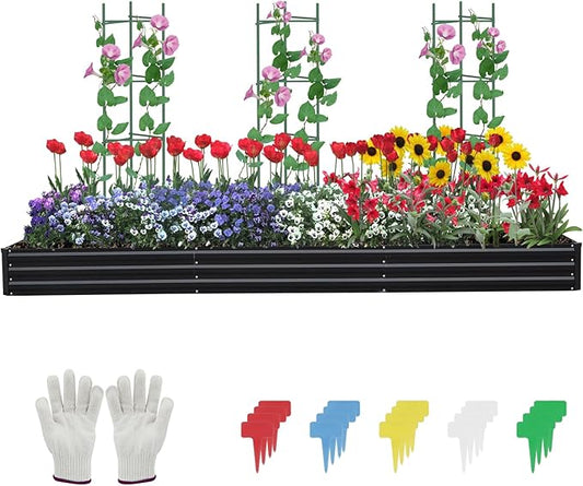 12×4×1ft Galvanized Metal Raised Garden Bed, Metal Planter Kit Box Outdoor for Deep-Rooted Vegetables, Flowers, Green and Herbs-BloomoryGarden
