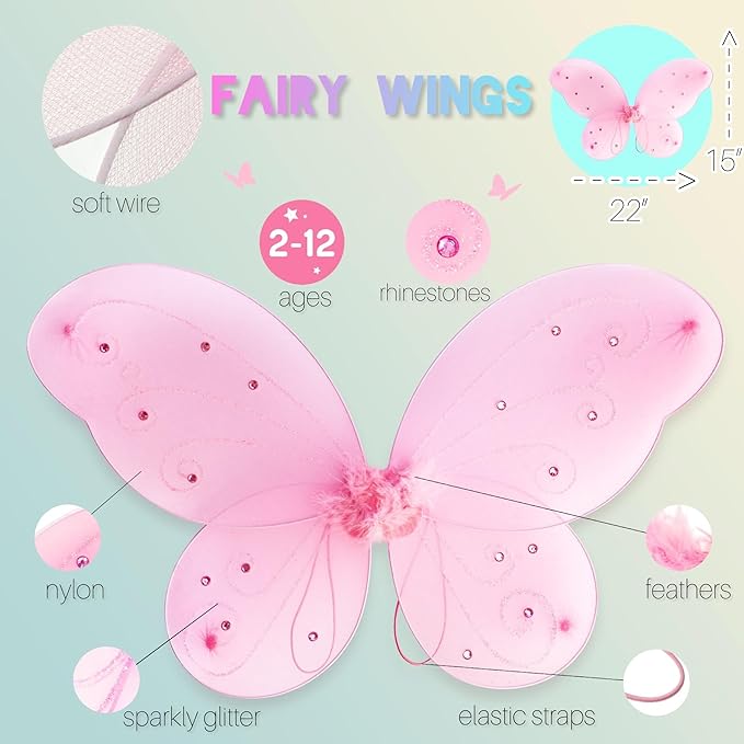 LOLASATURDAYS- Fairy Wings, Butterfly Wings, Fairy Wings Kids, Fairy Costume, Alas, Wings Costume, Tinkerbell Wings, Fairy Wings for Girls, Set of 6 (22" x 15")-BloomoryGarden
