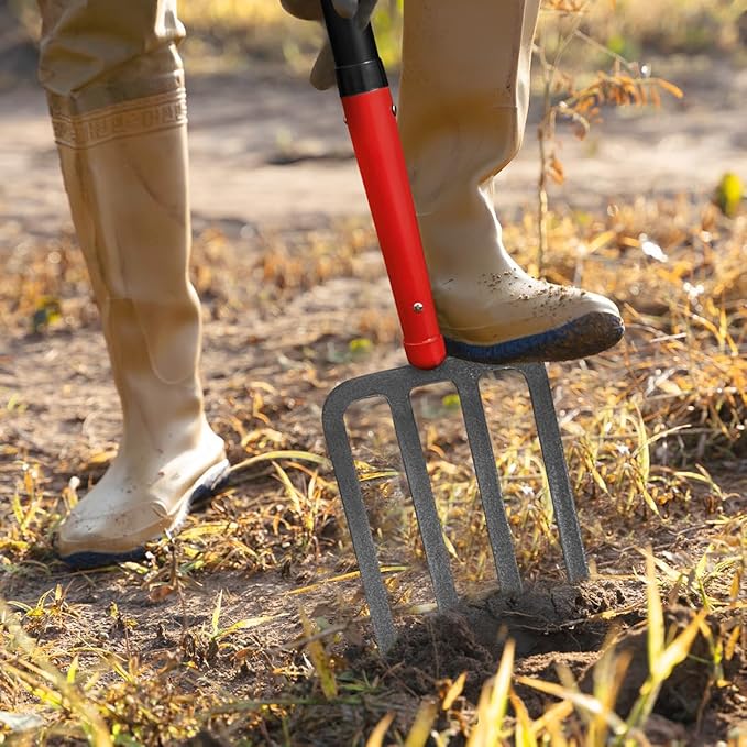 4-Tine Pitch Fork Garden Digging Fork Spading Fork Heavy Duty Pitchfork for Gardening Potato Fork, 43 inches-BloomoryGarden