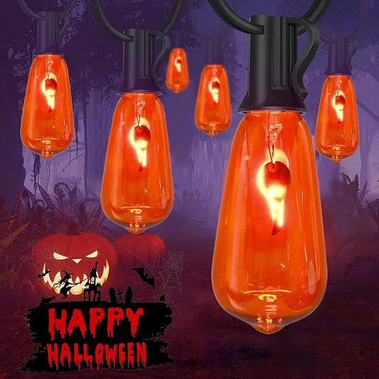 10Ft Halloween Orange Flicker Flame String Lights, ST40 Halloween Decorative String Lights Outdoor with Realistic Orange Red Flame, Hanging Halloween Orange Lights for Christmas Party Patio Decor-BloomoryGarden