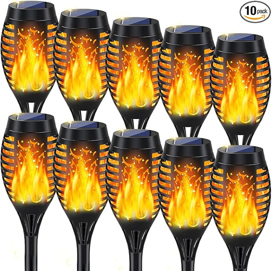 10Pack Solar Lights Outdoor, Solar Torch Lights Outdoor Flickering Flame for Outdoor Decorations, Waterproof Garden Light Solar Powered , Tiki Torches for Outside Yard Patio Lawn Garden Decor-BloomoryGarden
