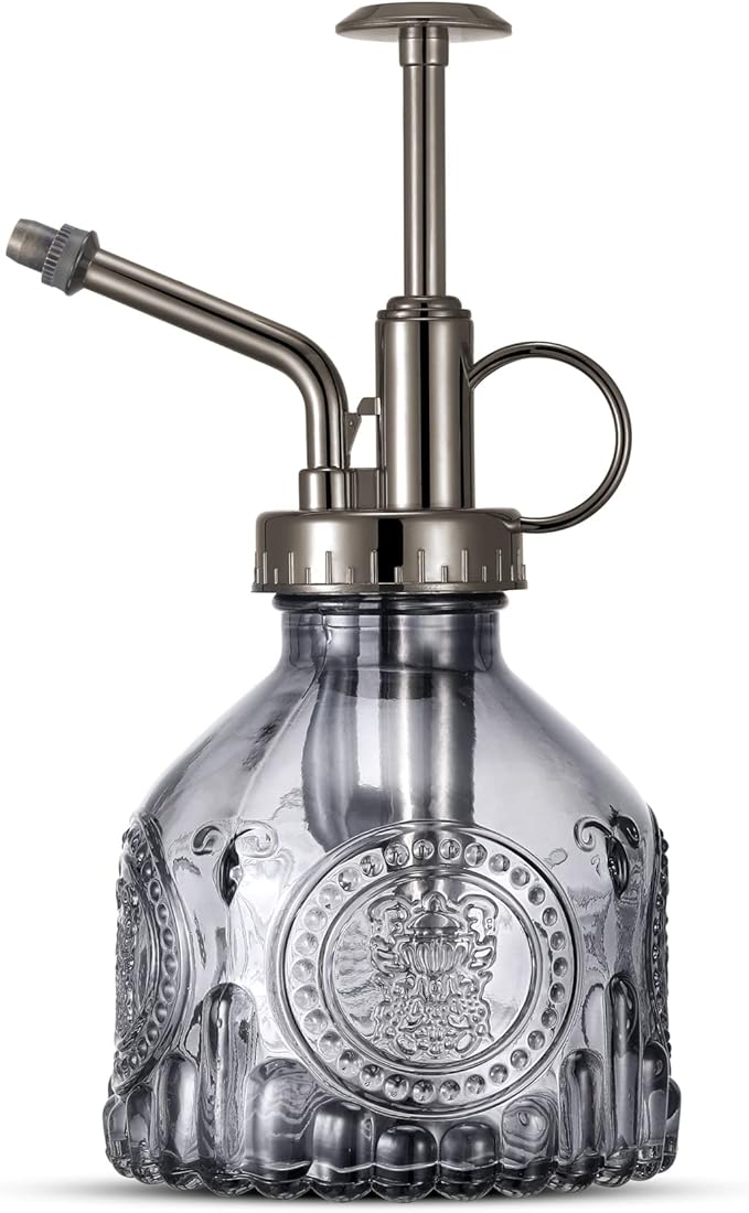 Glass Plant Mister Spray Bottle, Vintage Plant Spritzer, Succulent Spray Bottle with Top Pump, Small Plant Sprayer Mister Glass Watering Can for Indoor Outdoor House Plant - Grey-BloomoryGarden