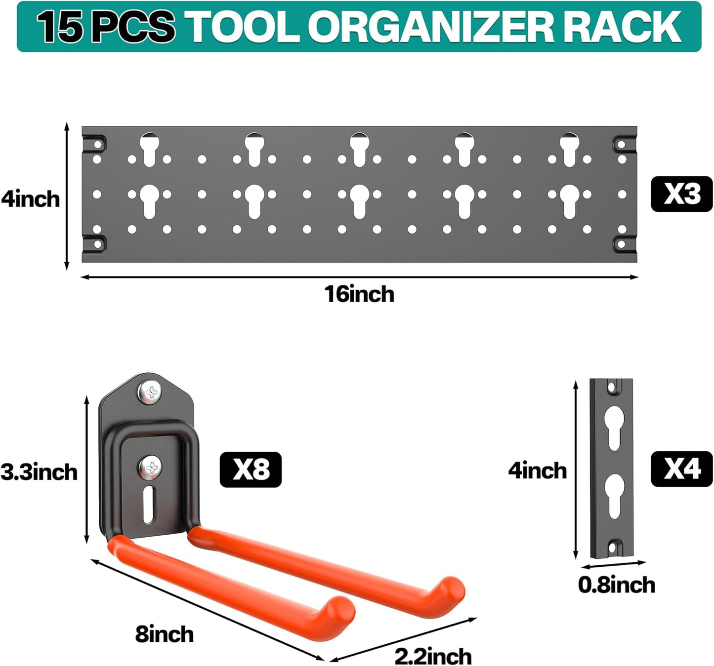 EVERHANGER Garage Tool Storage Organizer Wall Mount, Versatile Garden Tool Rack Organization, Folding Chair Hangers with 8 Multifunctional Hooks, Max Load 330lb, 48inch-BloomoryGarden